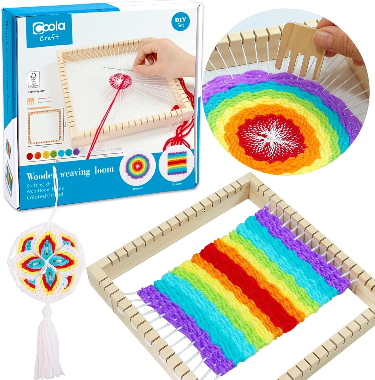 Weaving Loom Kit for Kids Beginners Art and Craft Mini Loom(9 x 9in) Handcraft Including Crafting Kit